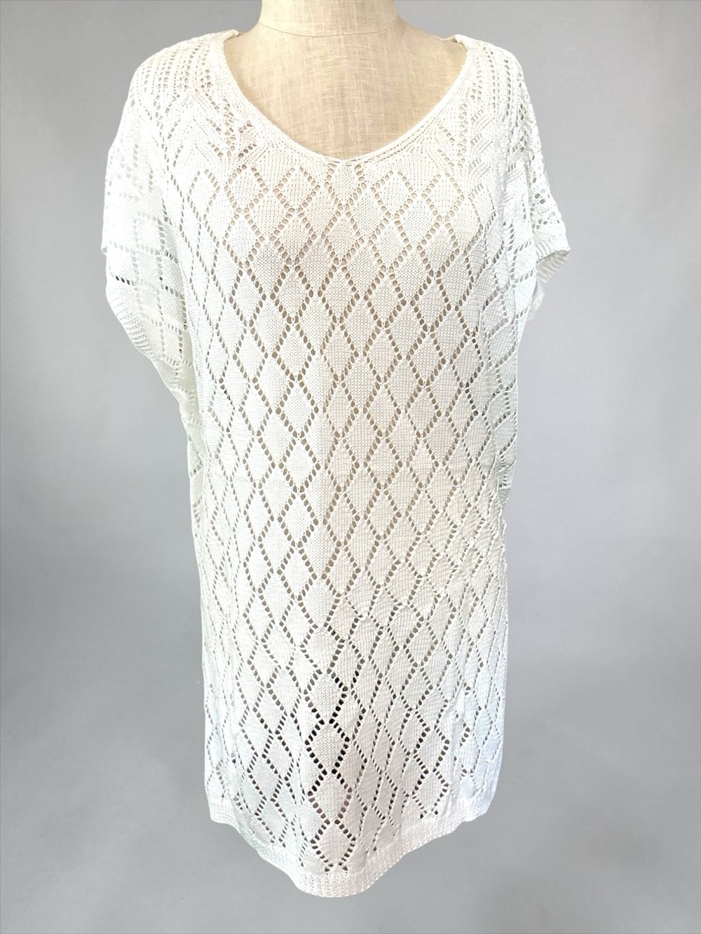 White Crochet Knit Swim Cover Up Beach Dress Oversized Boho Large